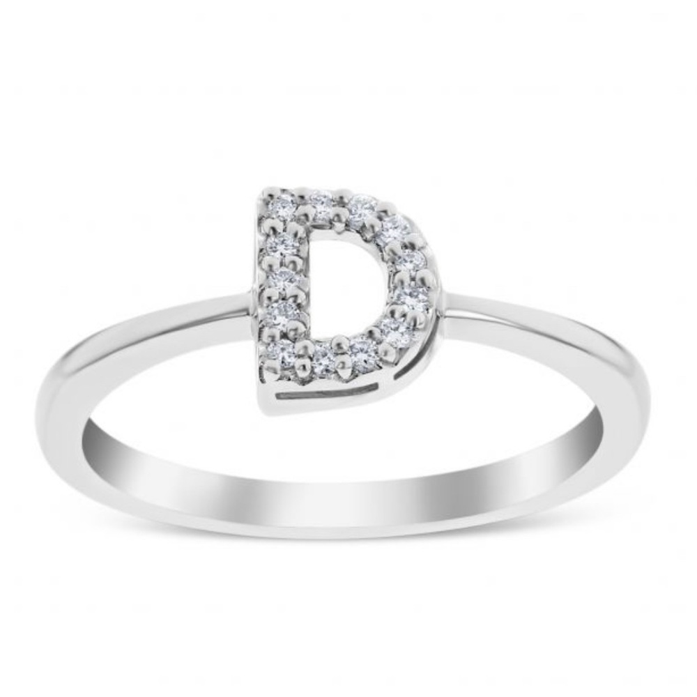 Robert Coin 18K White Gold Diamond Encrusted D Initial Ring Size 7 Preowned